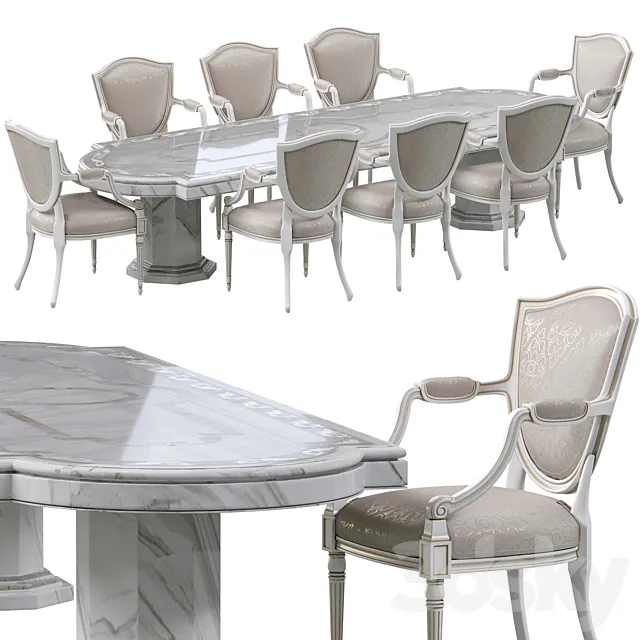 Classic dining chair and marble table 3DS Max Model