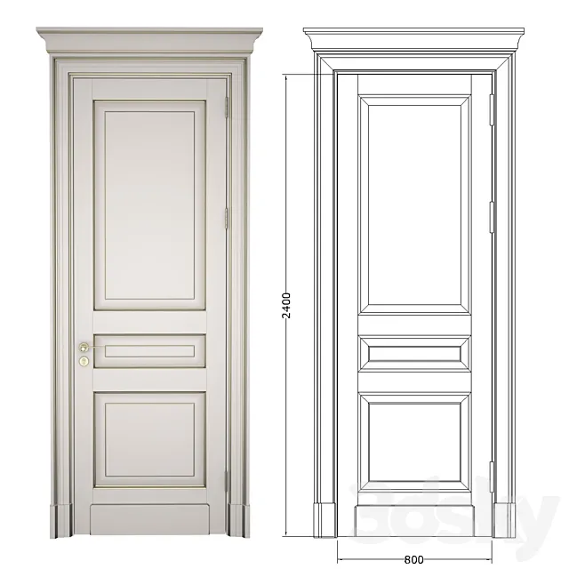 Classic door with cornice + 2D DWG File 3DS Max Model