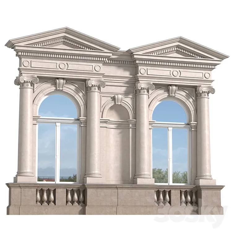 Classic facade with pediment 3DS Max