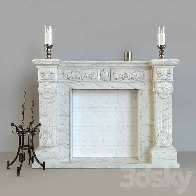 Classic fireplace made of marble K-084 Provence 3DS Max Model