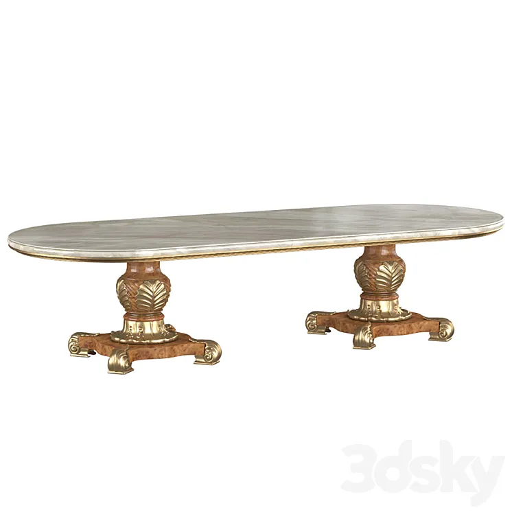 Classic large dining table with marble top. Dinner table classic 3DS Max Model