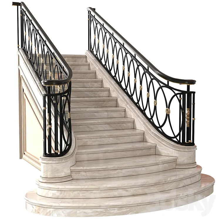 Classic marble staircase in Art Deco style.Modern interior stair 3DS Max Model