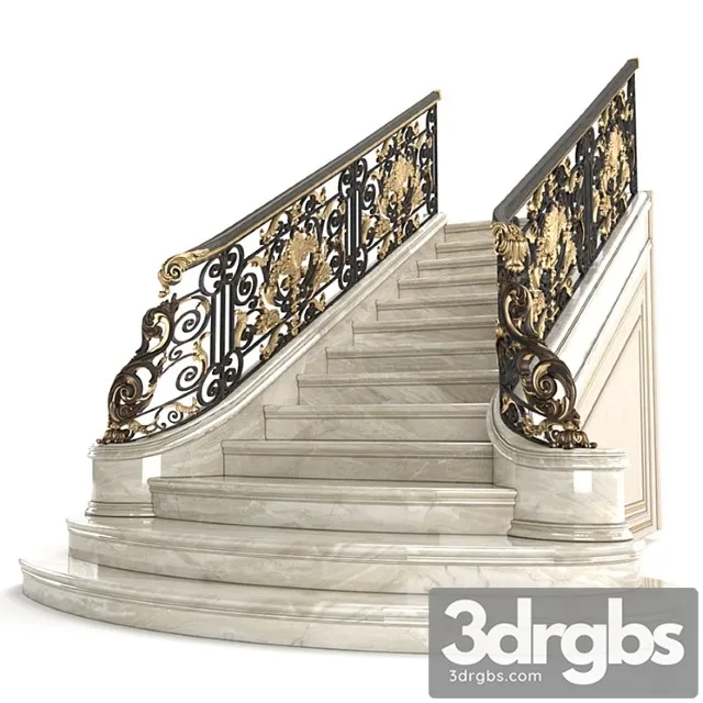 Classic marble staircase with wrought iron railing 3dsmax Download