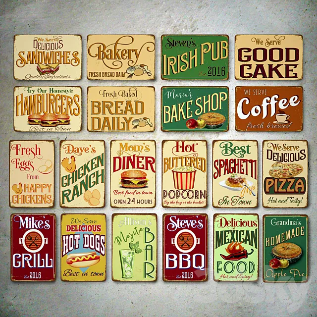 Classic Metal Signs Bar 3DS Max Model