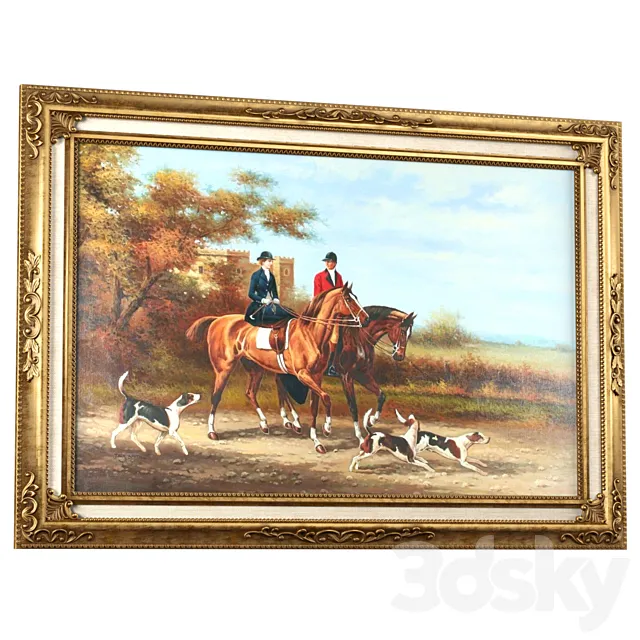 Classic picture passepartout in gold frame.PASSE-PARTOUTS Сanvas Frame picture gold 3ds Max