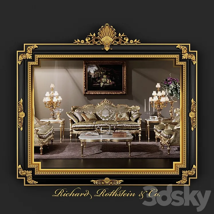 Classic Regency Style Black and Gold Mirror 3DS Max