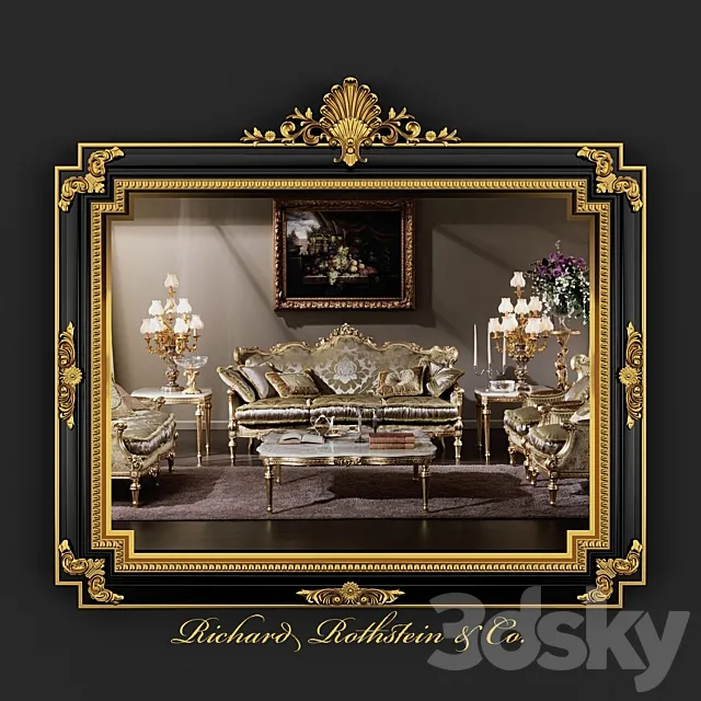 Classic Regency Style Black and Gold Mirror 3DSMax File