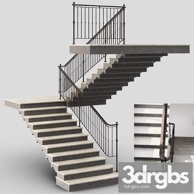 Classic stair with iron railing 3dsmax Download