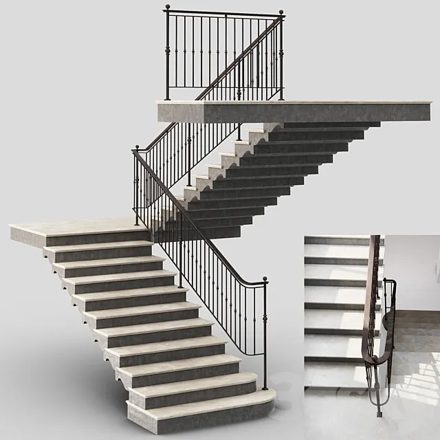 Classic Stair with Iron railing 3DS Max Model