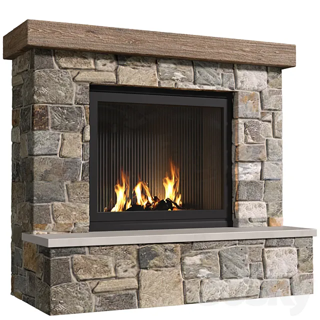 Classic stone fireplace in country style. .Classic stone Country style fireplace.Stonework.Rustic Fireplace Mantel 3ds Max