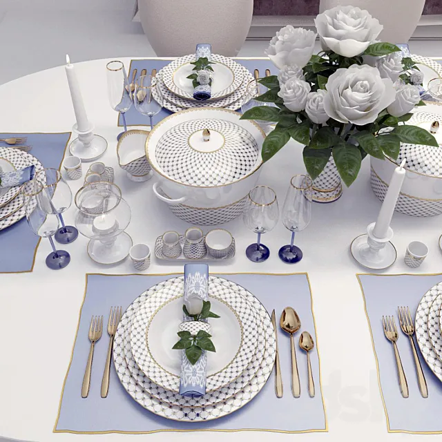 Classic table setting with roses 3DSMax File