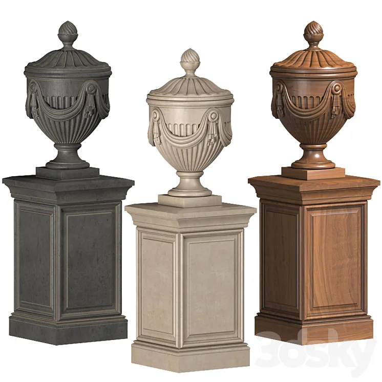 Classic vase on a pedestal for decoration of the facade and interior 3DS Max