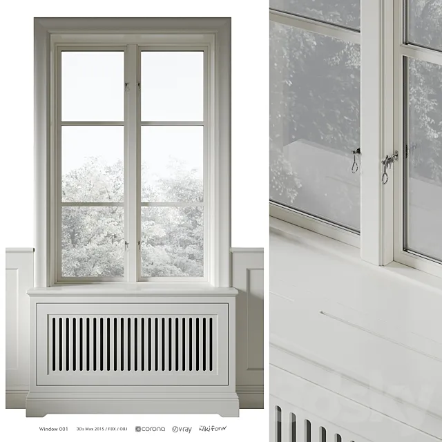 Classic window with radiator screen 001 3ds Max