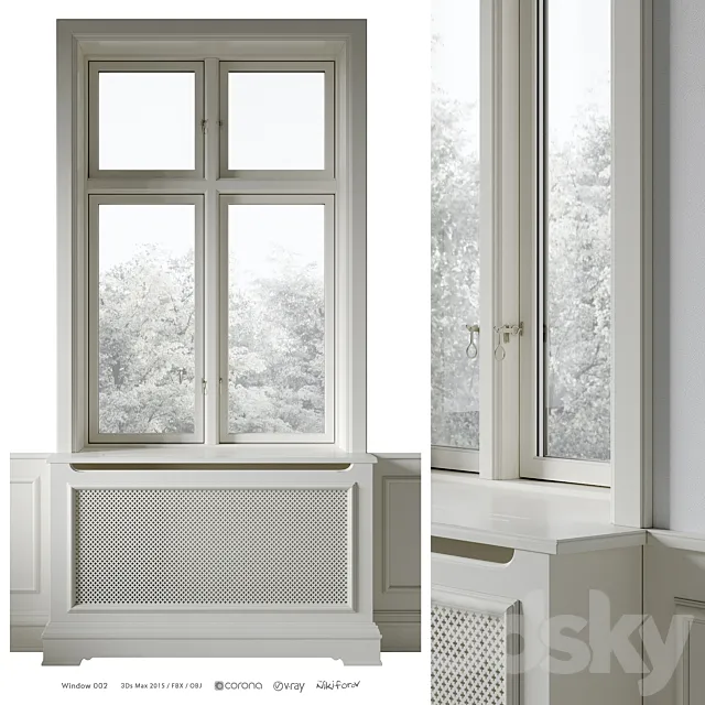 Classic window with radiator screen 002 3ds Max