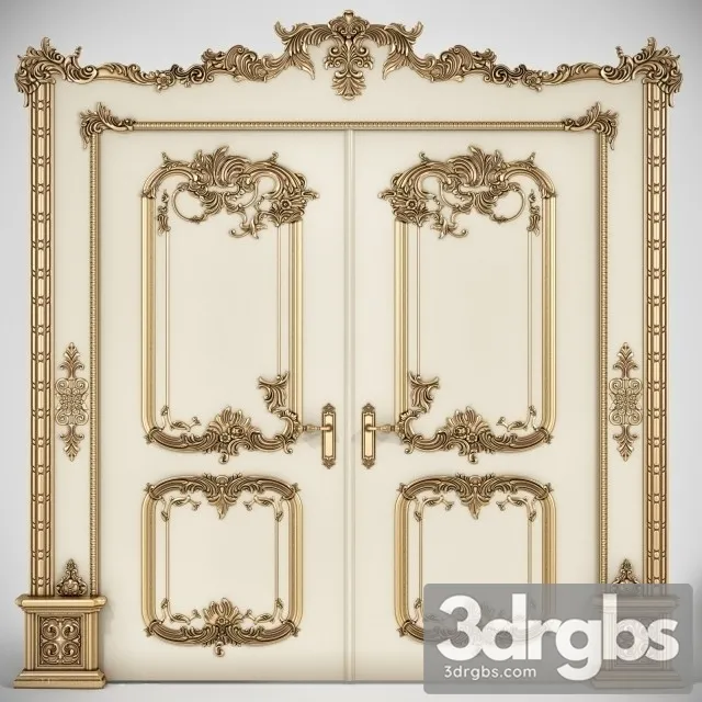 Classic Wooden Door Inlaid Gold 3dsmax Download