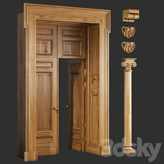 Classic wooden doors and carved elements 3DSMax File