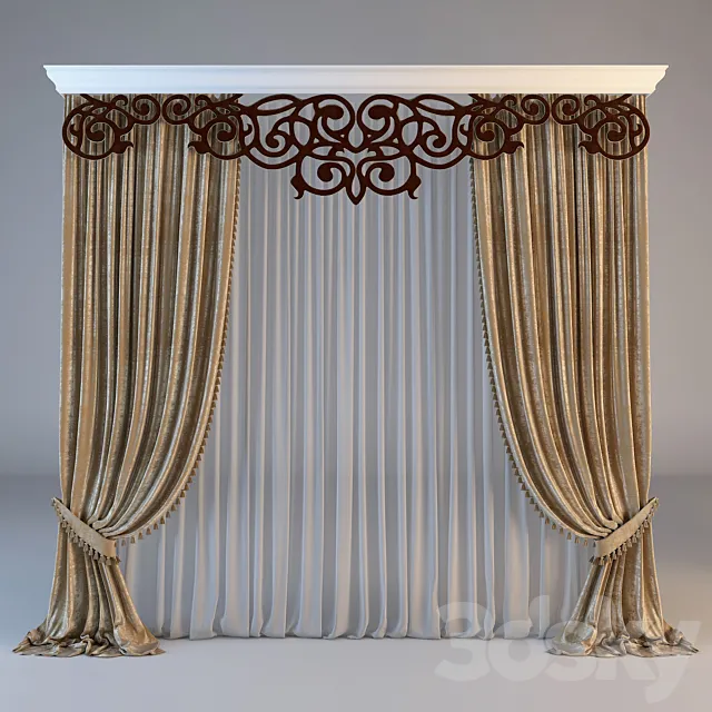 Classical curtain with an openwork lambrikenom 3ds Max