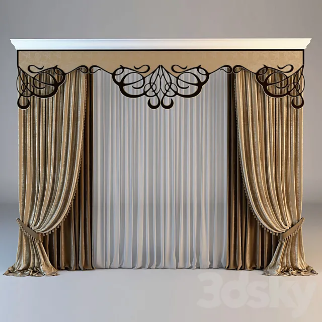 Classical curtain with lambrequins openwork 3DSMax File