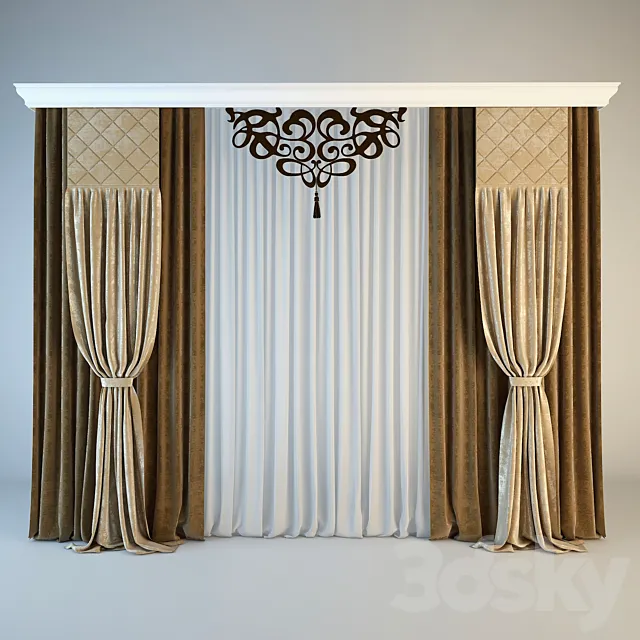 Classical curtain with openwork 3ds Max