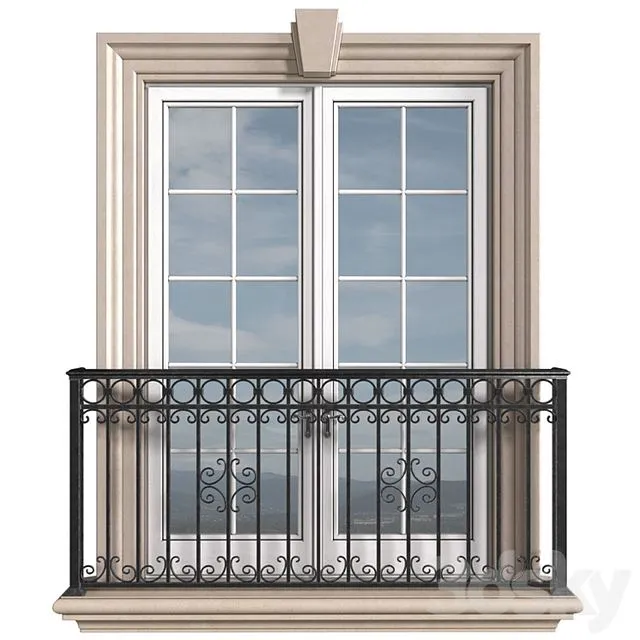 Classical front window with a French balcony.Classical Forged Fence 3dsMax Model