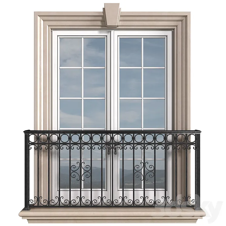 Classical front window with a French balcony.Classical Forged Fence. frame window 3DS Max Model