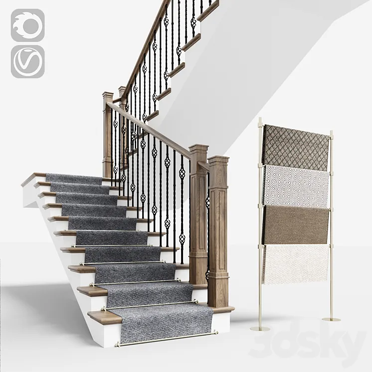 Classical staircase with carpet 3DS Max