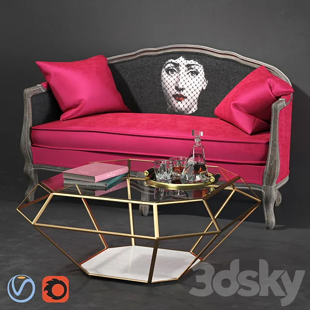 Classically Lina Sofa and Eichholtz Table with accessories 3ds Max