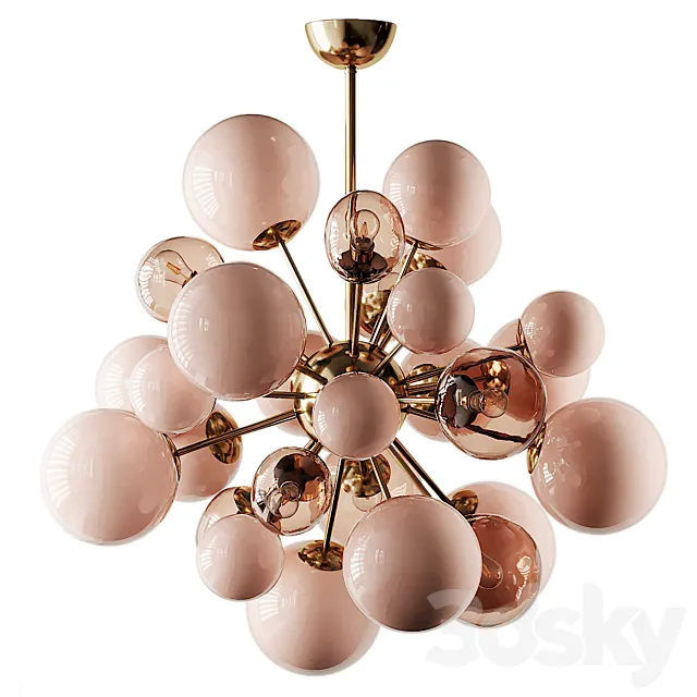 Clear and Opaque Pink Blush Murano Glass and Brass Sputnik Chandelier Italy 3DS Max Model