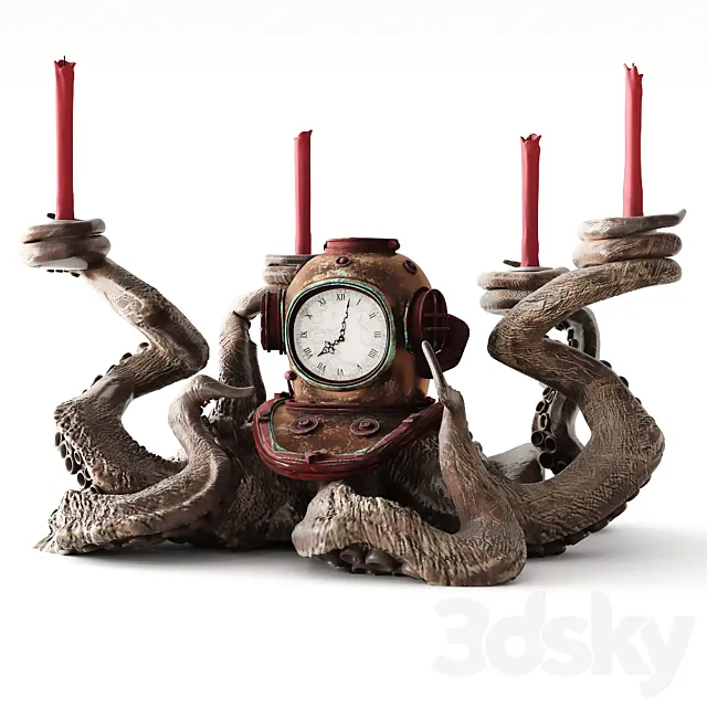 Clock and candlestick Octopus 3DSMax File
