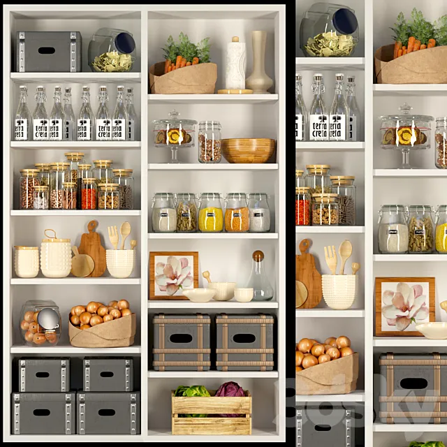 Closet in the pantry with products spices and groceries in a classic style 3ds Max