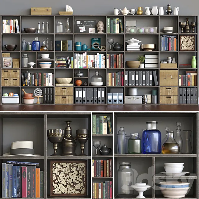 Closet with books and office supplies. Decor and books 3ds Max