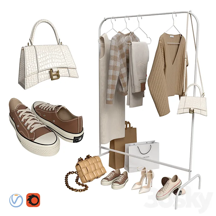 Clothes bags and shoes 3DS Max Model