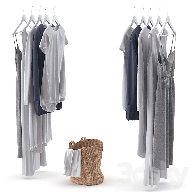 Clothes on hangers and linen basket 3DSMax File
