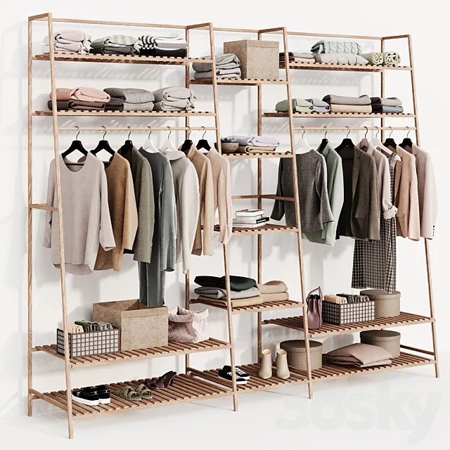 Clothes wardrobe wooden rack 3DS Max Model