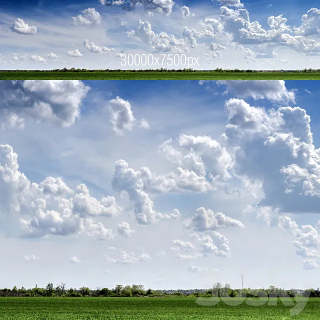 Clouds over green field 3ds Max