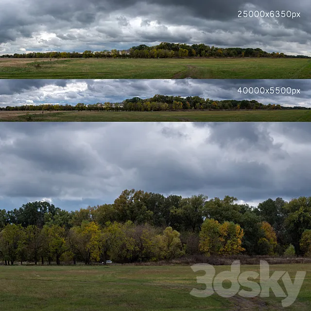 Cloudy panorama with autumn trees. 2 pcs 3DS Max Model