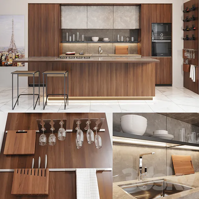 Cocina Gamadecor roble torrefacto 3DS Max Model