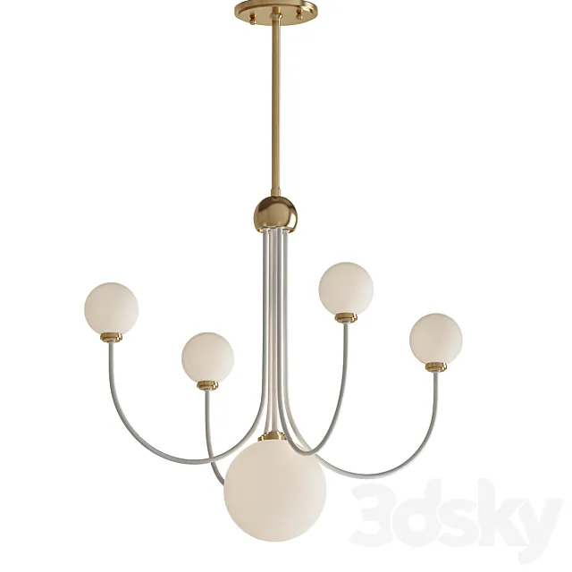 Coco 5-Light Aged Brass White LED Chandelier with Opal Shiny Glass Shade 3DS Max Model
