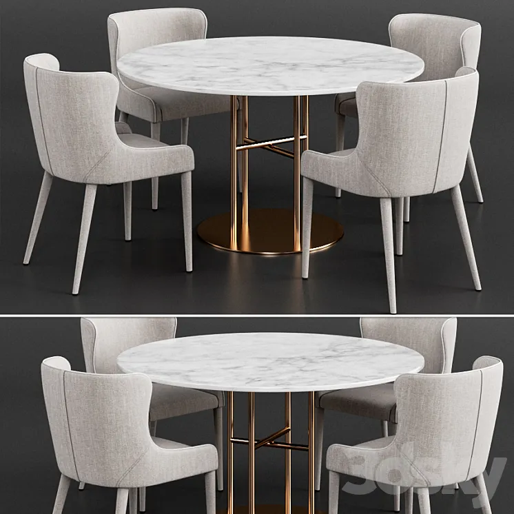 Coco Republic Markson Dining Chair & Flex Dining Table 3DS Max