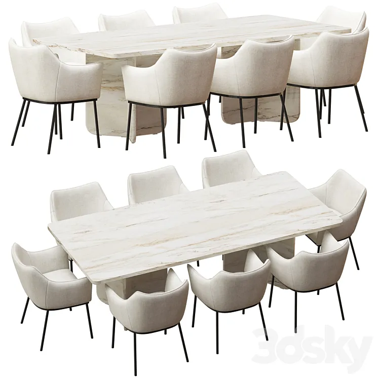 Coco Republic St James Dining Chair and Como Rectangular Table 3DS Max