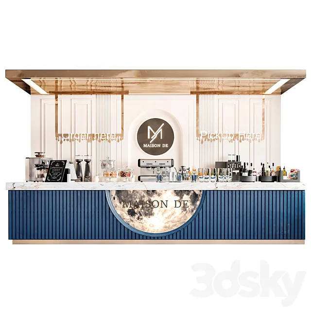 Coffee point in a classic style with a coffee machine and desserts 3ds Max