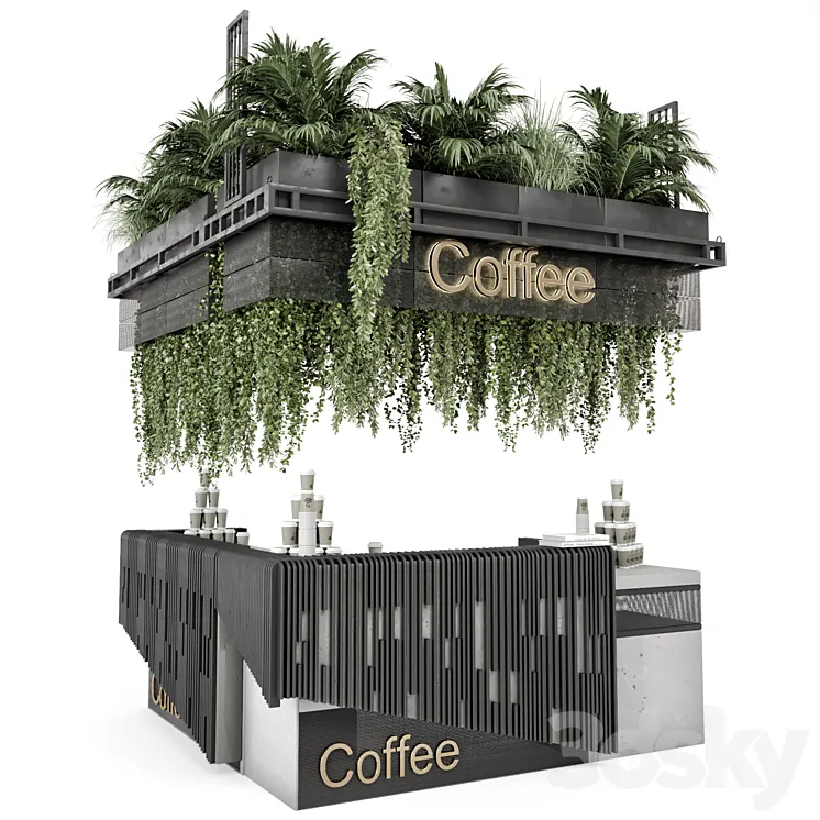 Coffee Reception Desk With Plants – Restaurant Set 1317 3DS Max Model
