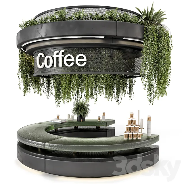 Coffee Reception Desk With Plants – Restaurant Set 1393 3DS Max Model