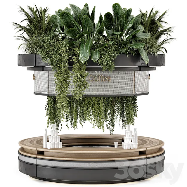 Coffee Reception Desk With Plants – Restaurant Set 1815 3ds Max