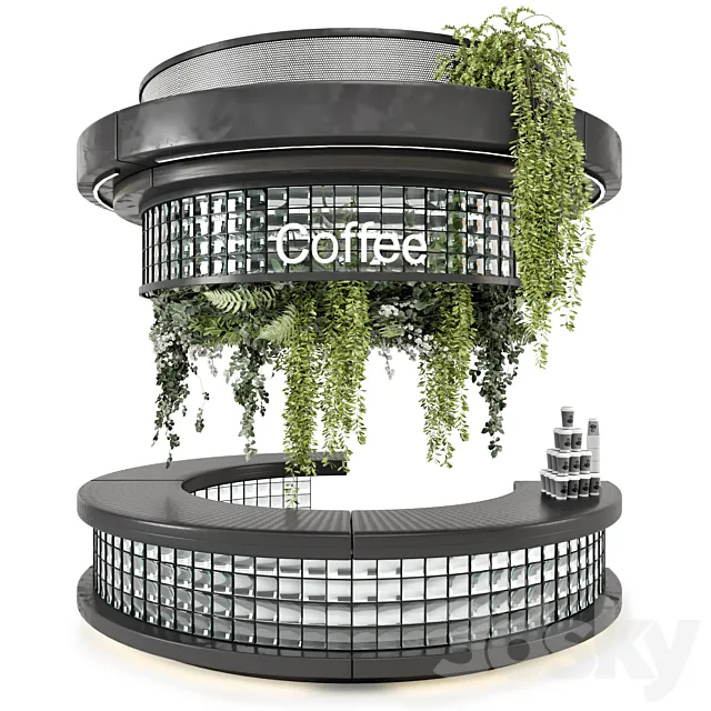 Coffee Reception Desk With Plants – Restaurant Set 2039 3ds Max