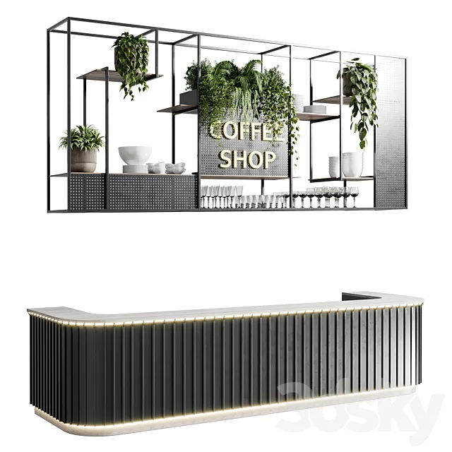 Coffee shop reception. Restaurant counter by hanging plant – 02 3DSMax File