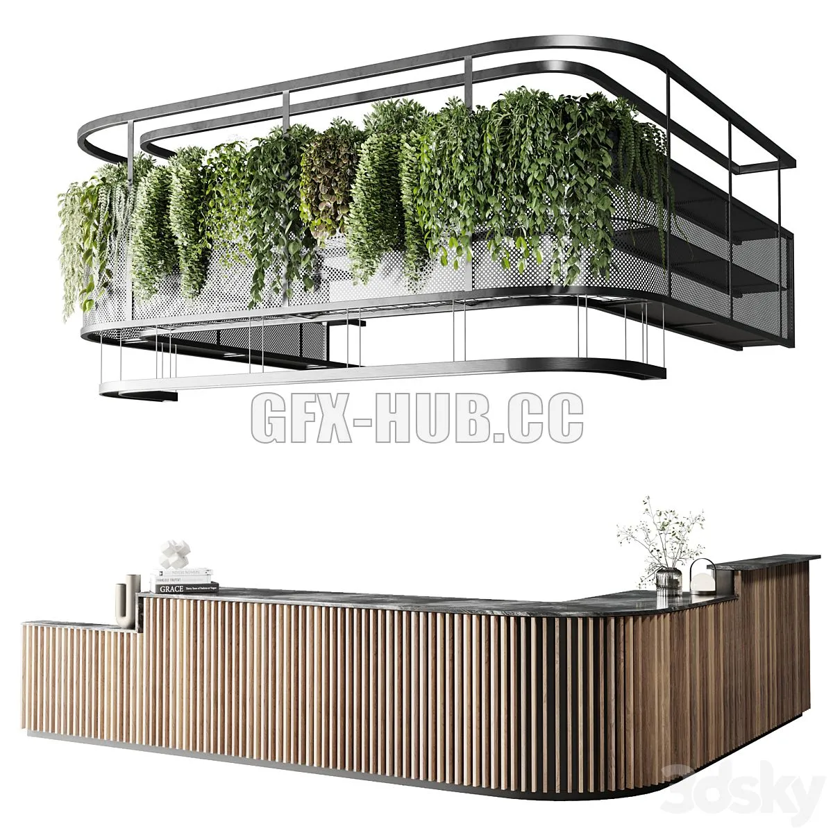 Coffee shop reception Restaurant counter by hanging plant – 03 3dsMax Model