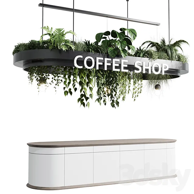 Coffee shop reception. Restaurant counter by  hanging plant – corona 01 3DSMax File