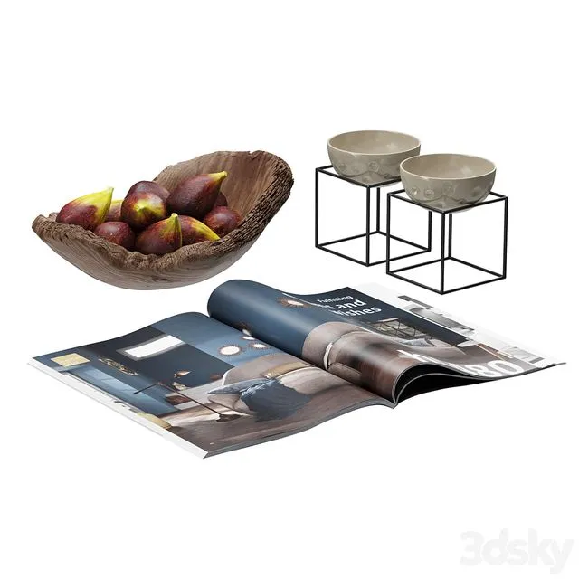 Coffee Table Accessories Magazine Fig Bowl Plate 3dsMax Model