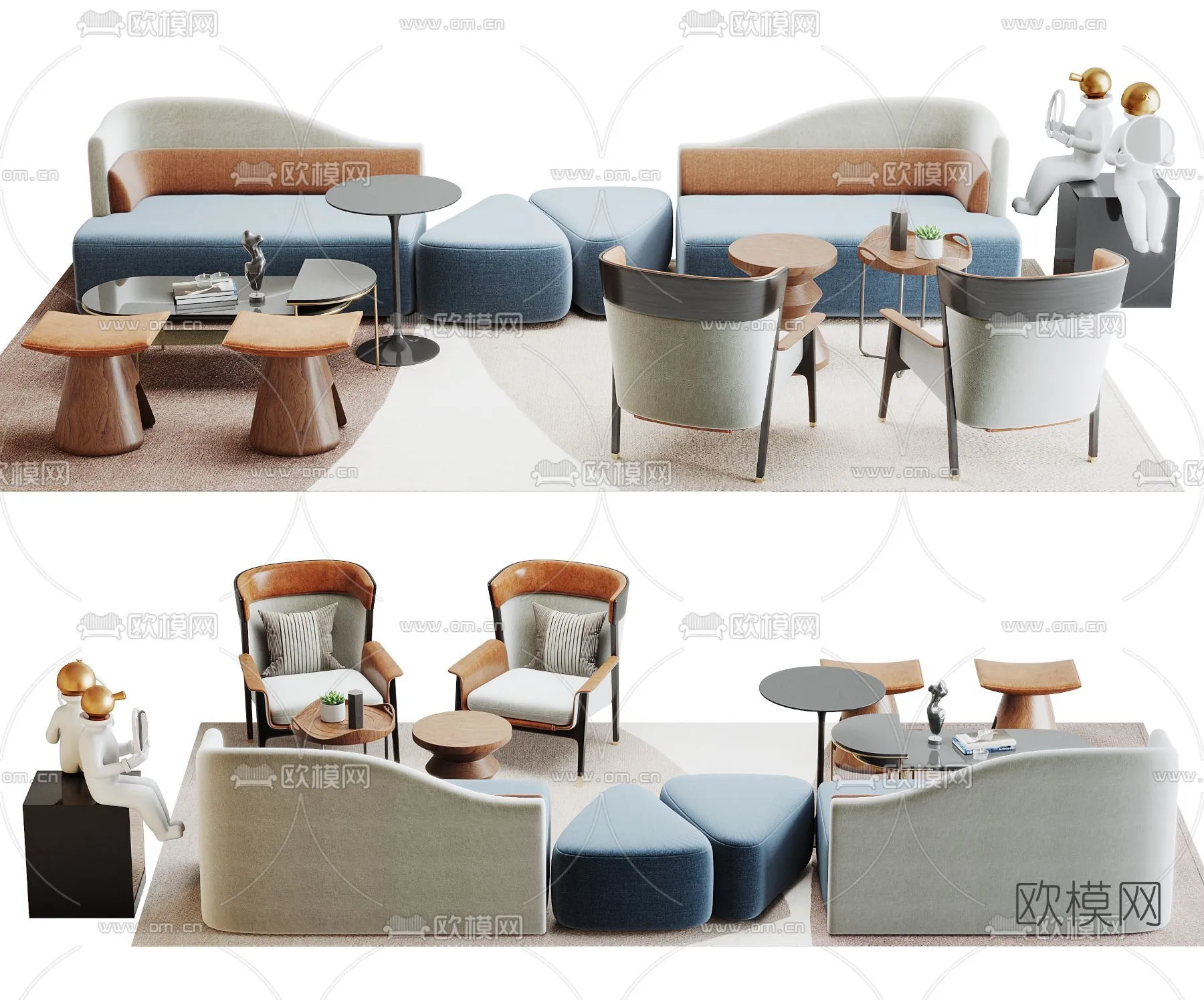 Coffee Table and Armchair Sets – 3D Models – Cafe Interior 3D Scenes – 006 – VRAY Render